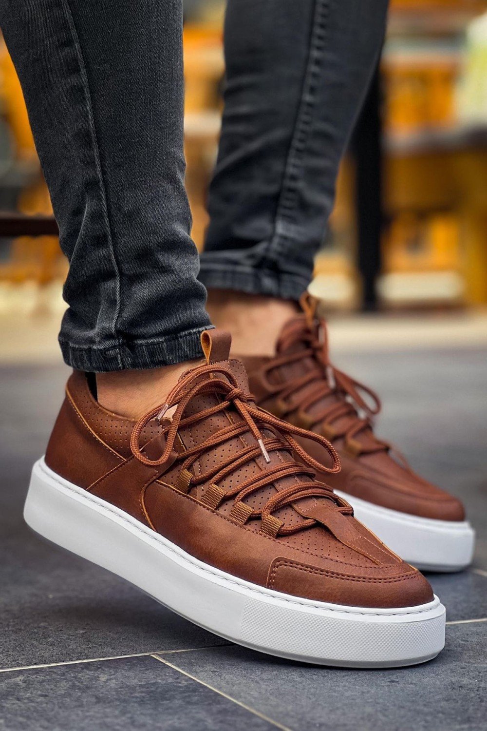 CH159 Saturn Erkek Günlük Bağcıklı Cilt Spor Sneaker Ayakkabı CBT - Taba – Chekich Erkek Ayakkabı