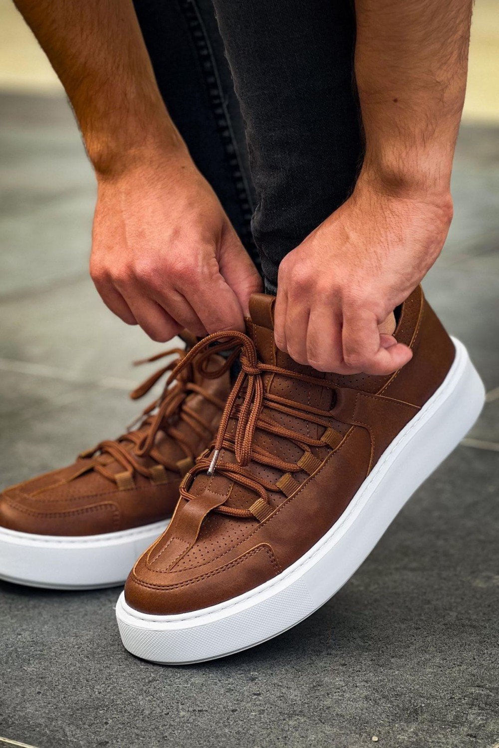 CH159 Saturn Erkek Günlük Bağcıklı Cilt Spor Sneaker Ayakkabı CBT - Taba – Chekich Erkek Ayakkabı