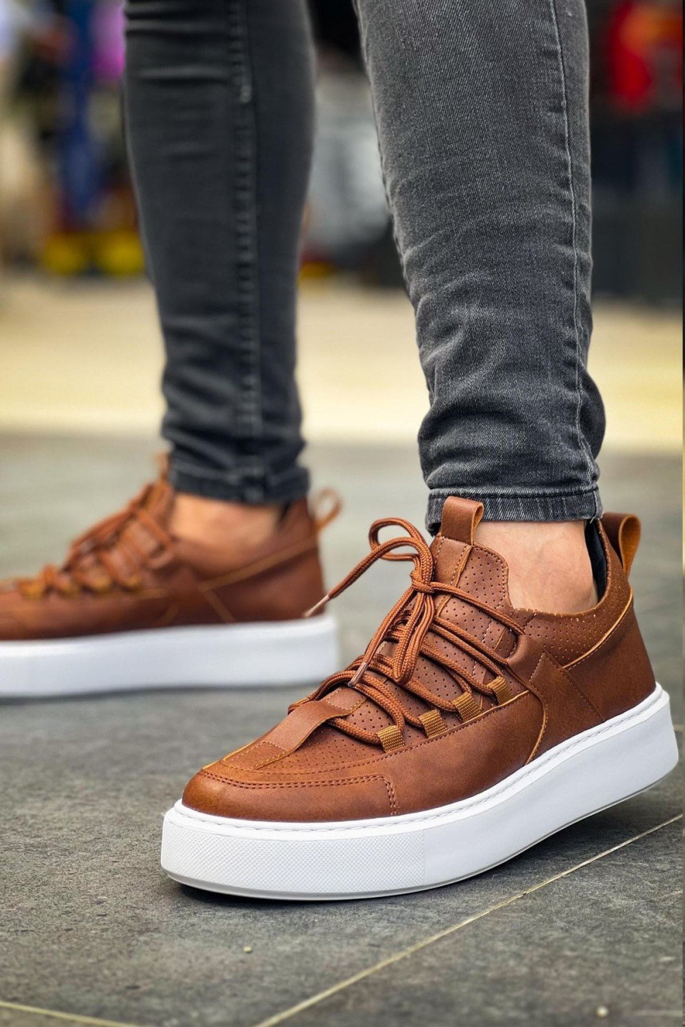 CH159 Saturn Erkek Günlük Bağcıklı Cilt Spor Sneaker Ayakkabı CBT - Taba – Chekich Erkek Ayakkabı