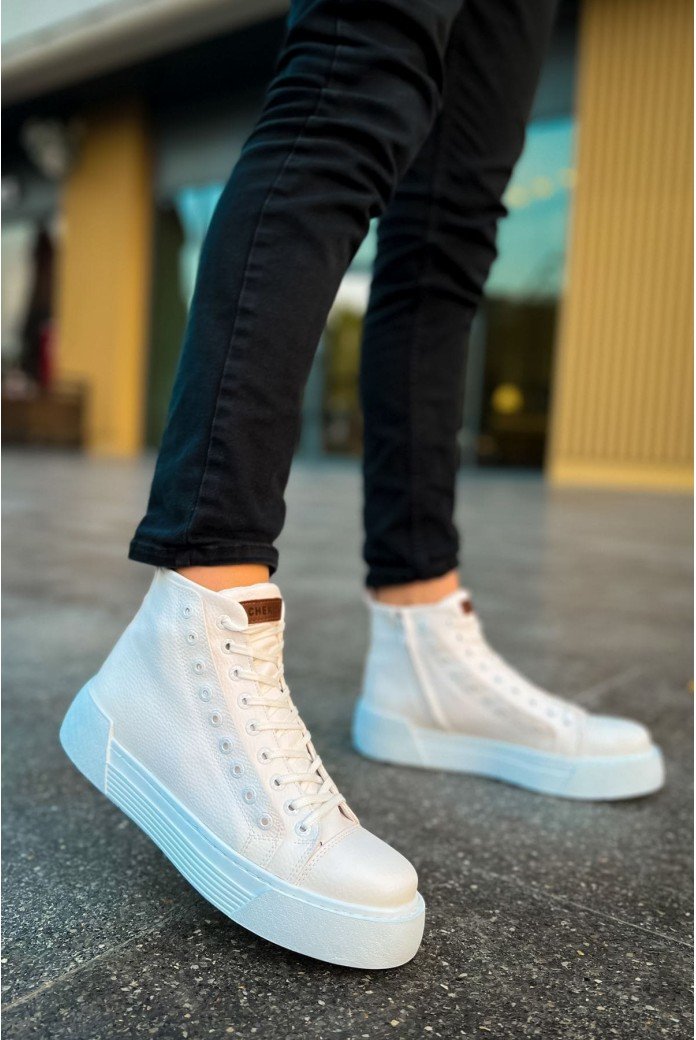 CH167 Blazer Erkek Spor Günlük Bağcıklı ve Fermuarlı Cilt Bot CBT - Beyaz