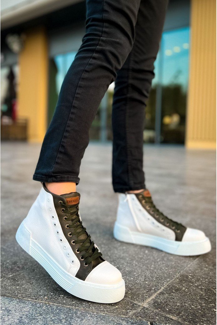 CH167 Blazer Erkek Spor Günlük Bağcıklı ve Fermuarlı Cilt Bot CBT - Beyaz/Haki