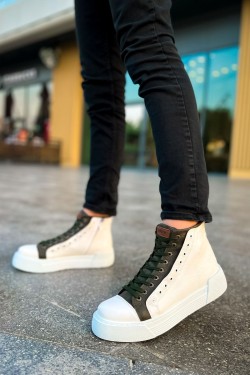 CH167 Blazer Erkek Spor Günlük Bağcıklı ve Fermuarlı Cilt Bot CBT - Beyaz/Haki