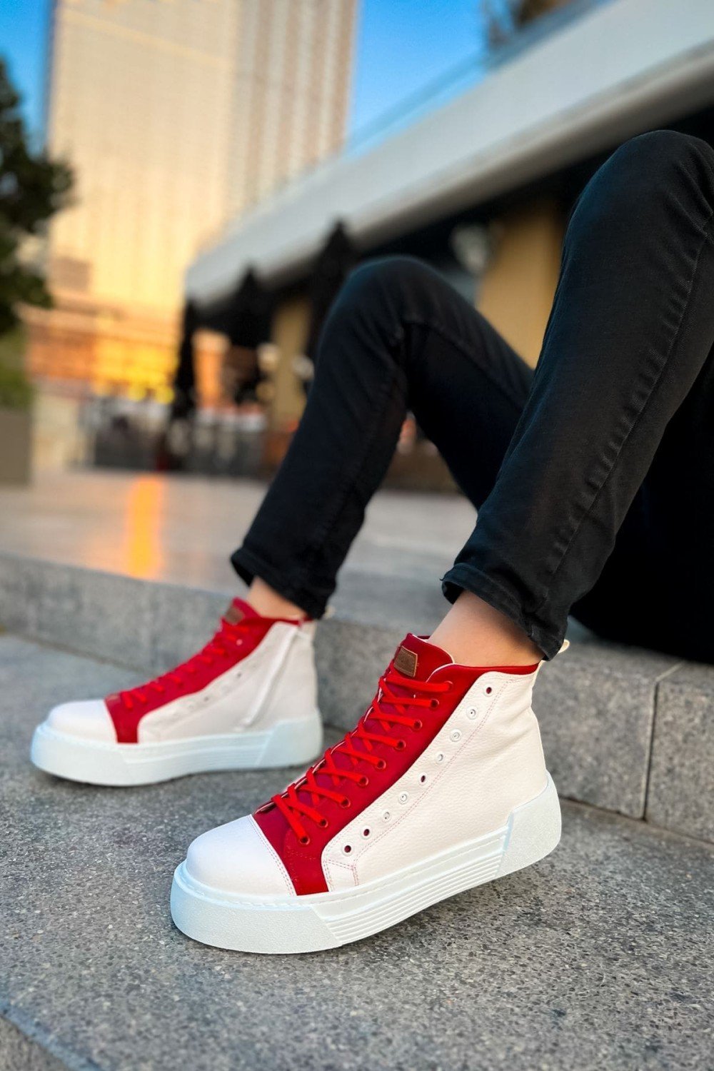 CH167 Blazer Erkek Spor Günlük Bağcıklı ve Fermuarlı Cilt Bot CBT - Beyaz/Kırmızı Erkek Ayakkabı CH167 Blazer Erkek Spor Günlük Bağcıklı ve Fermuarlı Cilt Bot CBT - Beyaz/Kırmızı – Chekich Erkek Ayakkabı