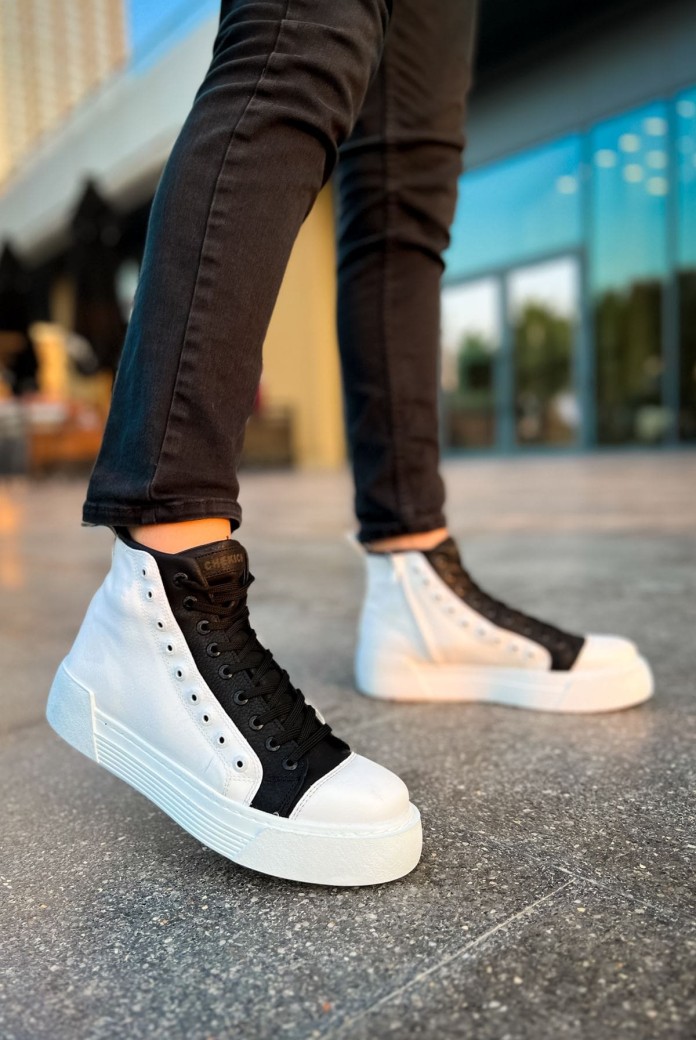 CH167 Blazer Erkek Spor Günlük Bağcıklı ve Fermuarlı Cilt Bot CBT - Beyaz/Siyah