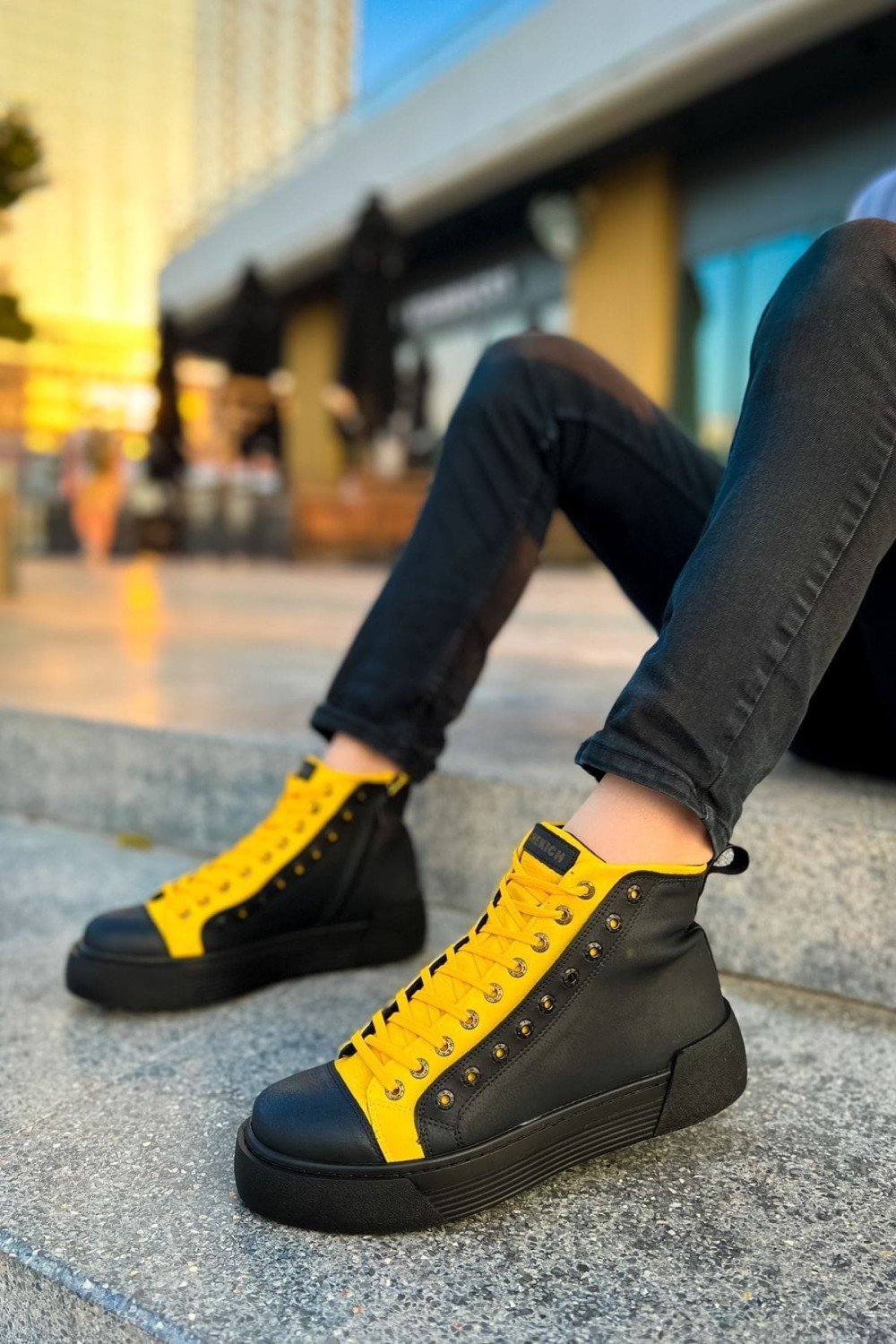 CH167 Blazer Erkek Spor Günlük Bağcıklı ve Fermuarlı Cilt Bot CST - Siyah/Sarı – Chekich Erkek Ayakkabı