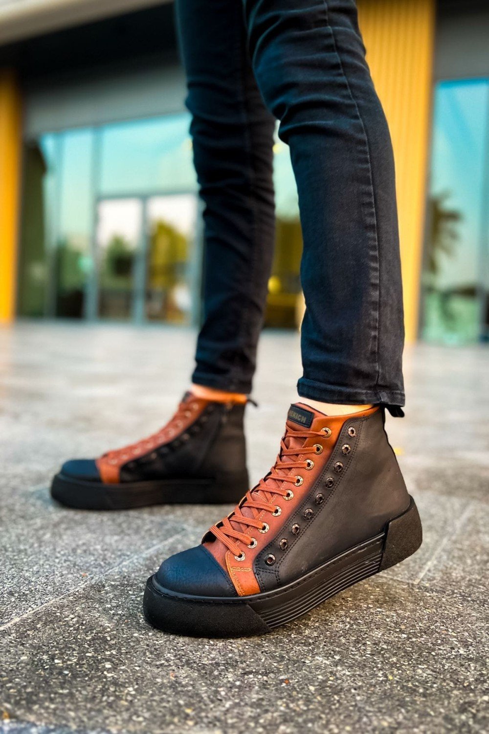 CH167 Blazer Erkek Spor Günlük Bağcıklı ve Fermuarlı Cilt Bot CST - Siyah/Taba – Chekich Erkek Ayakkabı