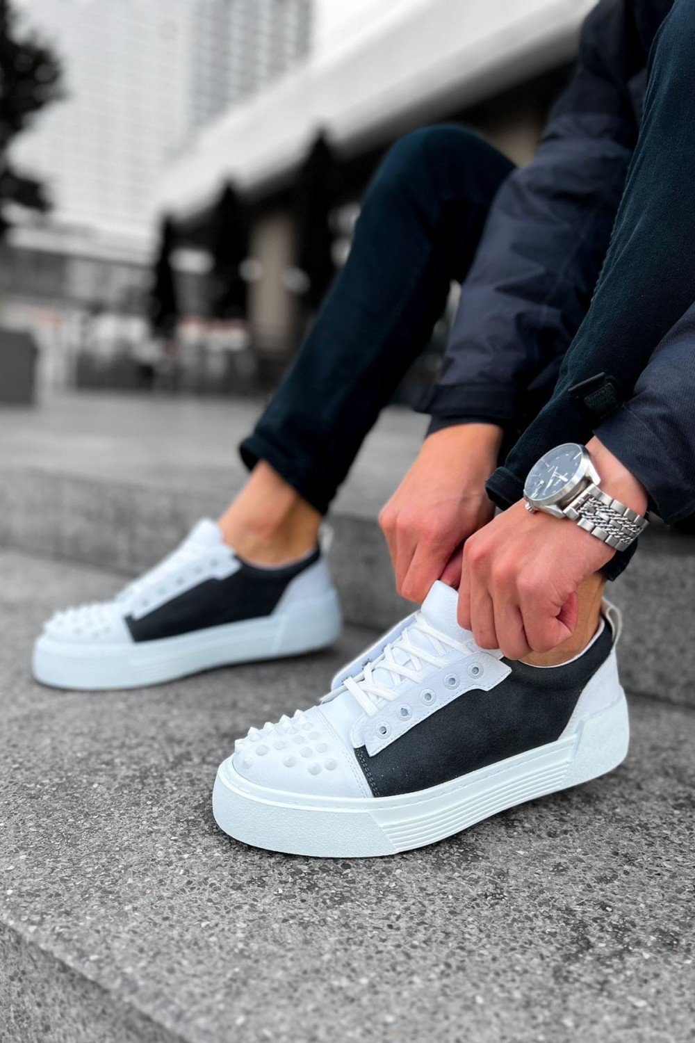 CH169 Thorn Erkek Günlük Bağcıklı Cilt Spor Sneaker Ayakkabı CBT - Beyaz/Antrasit Erkek Ayakkabı CH169 Thorn Erkek Günlük Bağcıklı Cilt Spor Sneaker Ayakkabı CBT - Beyaz/Antrasit – Chekich Erkek Ayakkabı