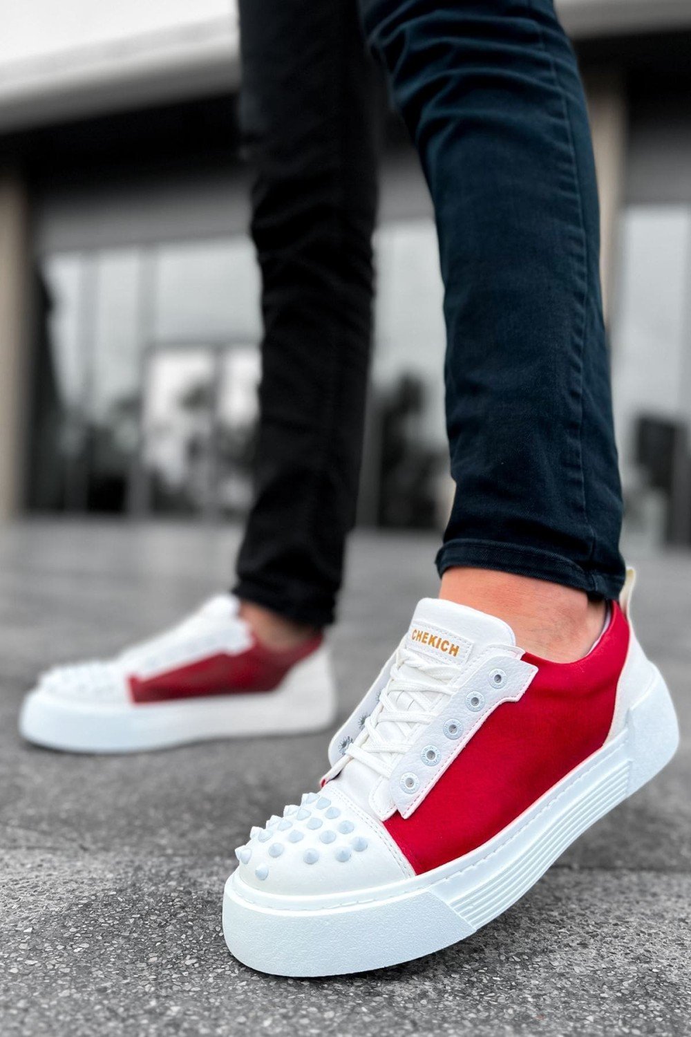 CH169 Thorn Erkek Günlük Bağcıklı Cilt Spor Sneaker Ayakkabı CBT - Beyaz/Kırmızı Erkek Ayakkabı CH169 Thorn Erkek Günlük Bağcıklı Cilt Spor Sneaker Ayakkabı CBT - Beyaz/Kırmızı – Chekich Erkek Ayakkabı