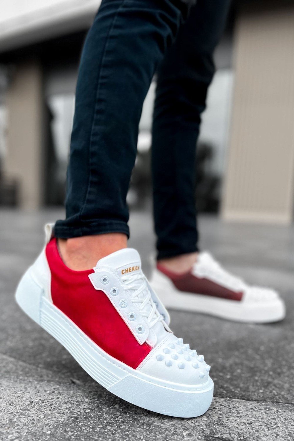 CH169 Thorn Erkek Günlük Bağcıklı Cilt Spor Sneaker Ayakkabı CBT - Beyaz/Kırmızı Erkek Ayakkabı CH169 Thorn Erkek Günlük Bağcıklı Cilt Spor Sneaker Ayakkabı CBT - Beyaz/Kırmızı – Chekich Erkek Ayakkabı