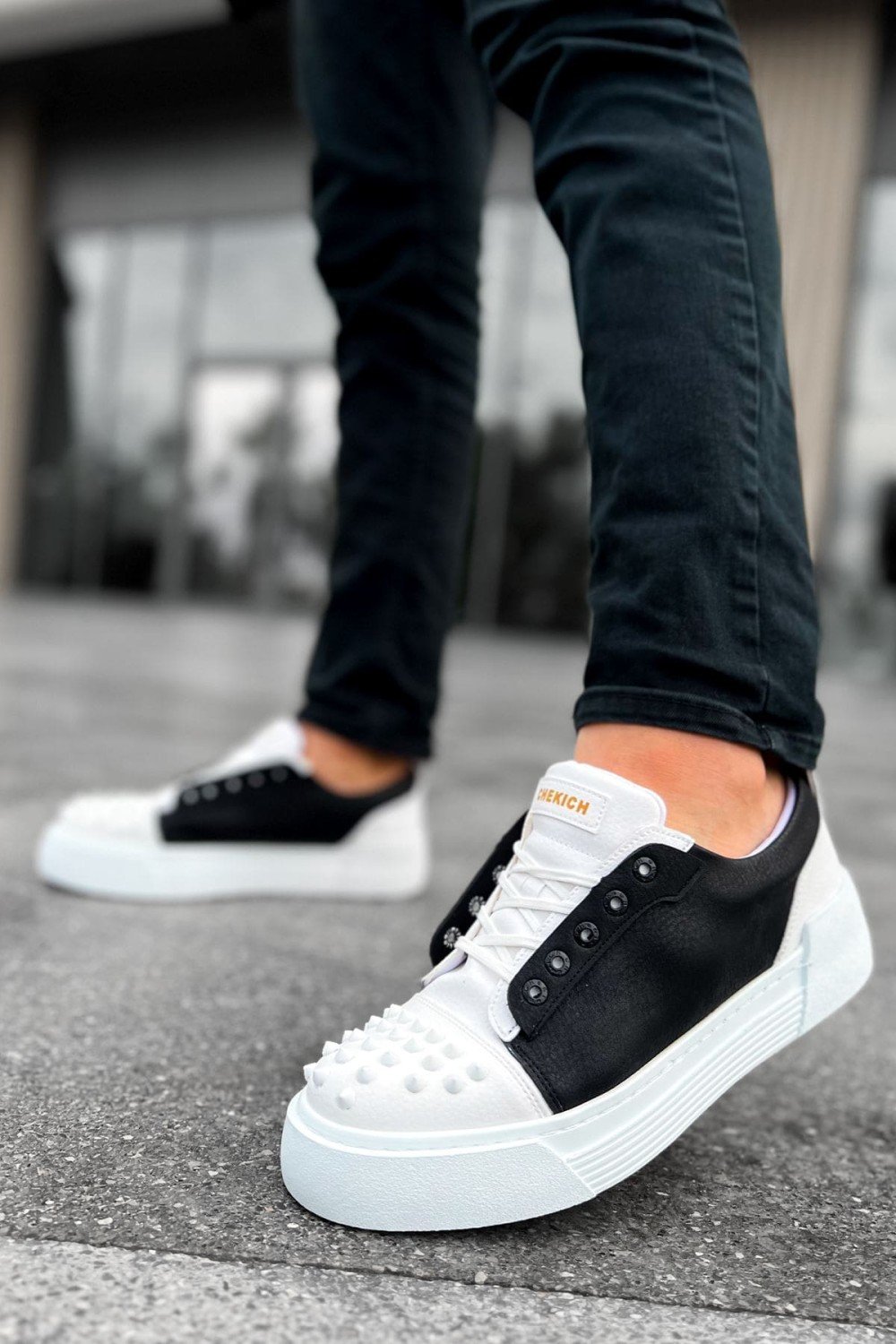 CH169 Thorn Erkek Günlük Bağcıklı Cilt Spor Sneaker Ayakkabı CBT - Beyaz/Siyah Erkek Ayakkabı CH169 Thorn Erkek Günlük Bağcıklı Cilt Spor Sneaker Ayakkabı CBT - Beyaz/Siyah – Chekich Erkek Ayakkabı