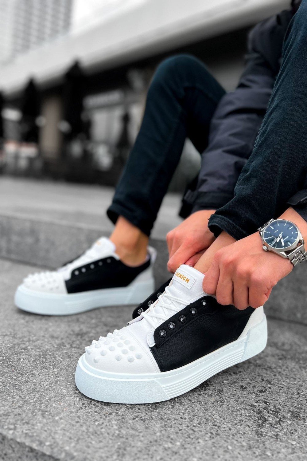CH169 Thorn Erkek Günlük Bağcıklı Cilt Spor Sneaker Ayakkabı CBT - Beyaz/Siyah Erkek Ayakkabı CH169 Thorn Erkek Günlük Bağcıklı Cilt Spor Sneaker Ayakkabı CBT - Beyaz/Siyah – Chekich Erkek Ayakkabı