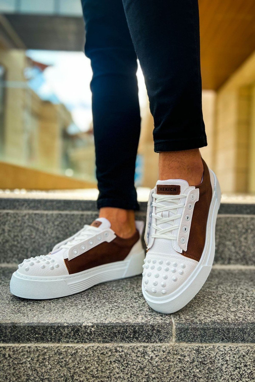 CH169 Thorn Erkek Günlük Bağcıklı Cilt Spor Sneaker Ayakkabı CBT - Beyaz/Taba Erkek Ayakkabı CH169 Thorn Erkek Günlük Bağcıklı Cilt Spor Sneaker Ayakkabı CBT - Beyaz/Taba – Chekich Erkek Ayakkabı