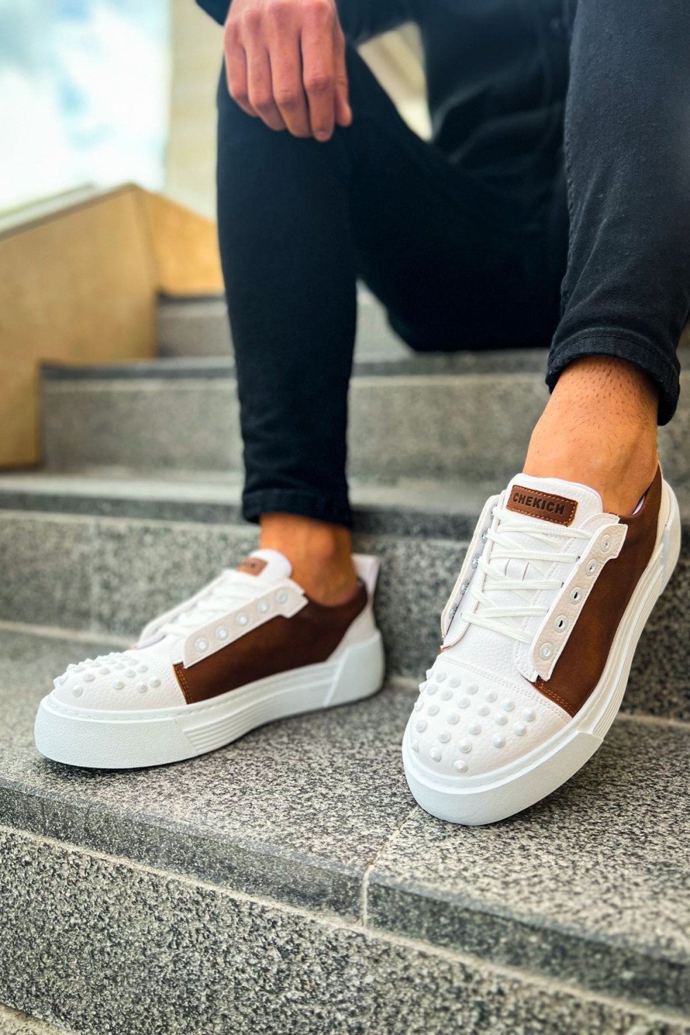 CH169 Thorn Erkek Günlük Bağcıklı Cilt Spor Sneaker Ayakkabı CBT - Beyaz/Taba Erkek Ayakkabı CH169 Thorn Erkek Günlük Bağcıklı Cilt Spor Sneaker Ayakkabı CBT - Beyaz/Taba – Chekich Erkek Ayakkabı