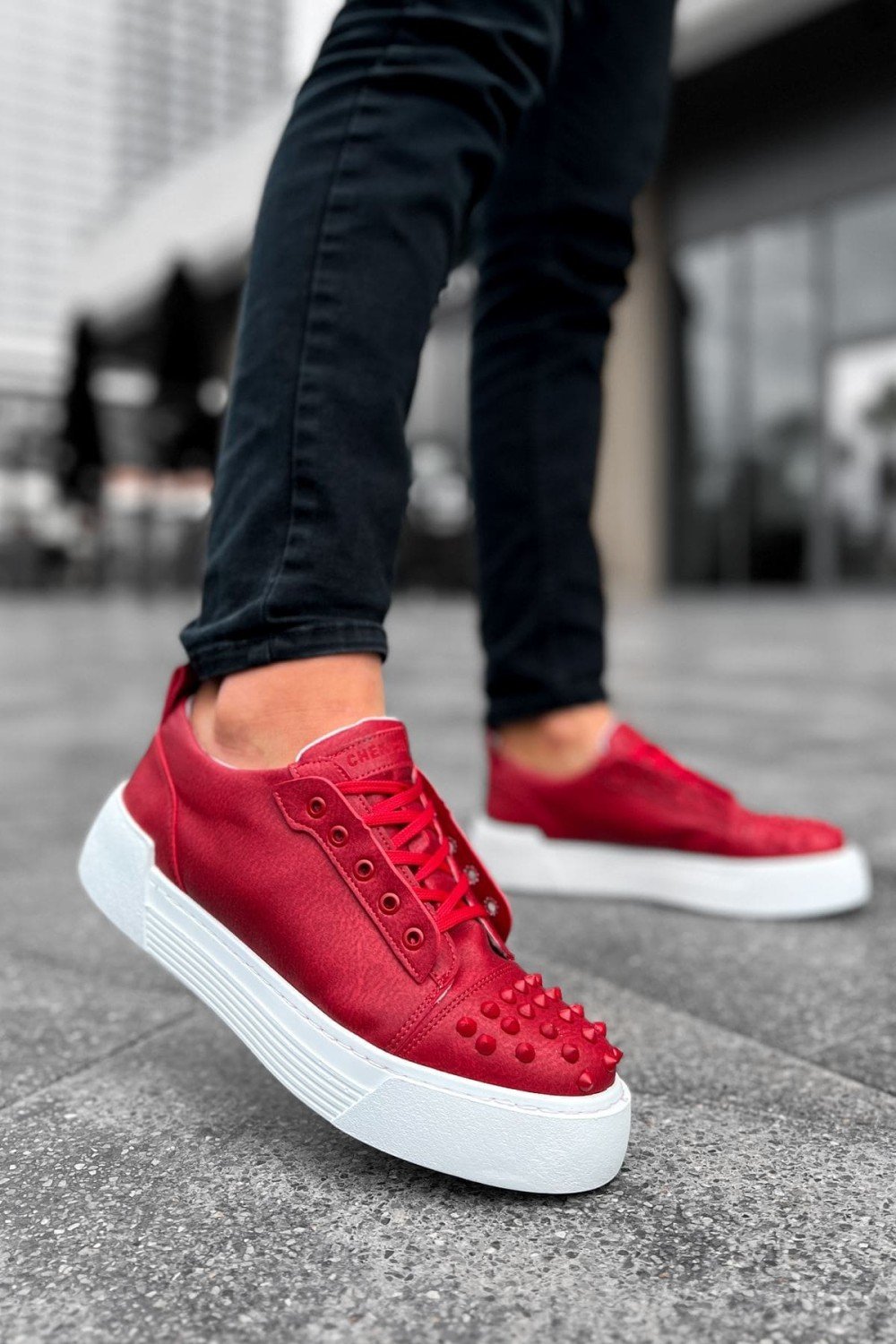 CH169 Thorn Erkek Günlük Bağcıklı Cilt Spor Sneaker Ayakkabı CBT - Kırmızı Erkek Ayakkabı CH169 Thorn Erkek Günlük Bağcıklı Cilt Spor Sneaker Ayakkabı CBT - Kırmızı – Chekich Erkek Ayakkabı