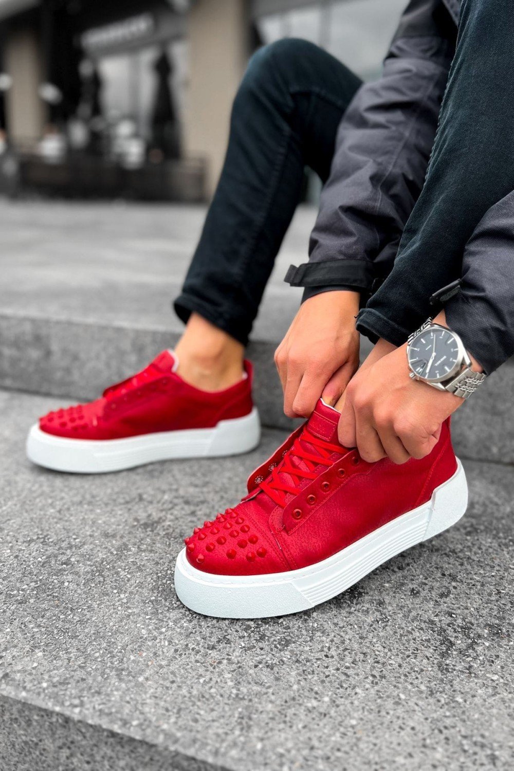 CH169 Thorn Erkek Günlük Bağcıklı Cilt Spor Sneaker Ayakkabı CBT - Kırmızı Erkek Ayakkabı CH169 Thorn Erkek Günlük Bağcıklı Cilt Spor Sneaker Ayakkabı CBT - Kırmızı – Chekich Erkek Ayakkabı