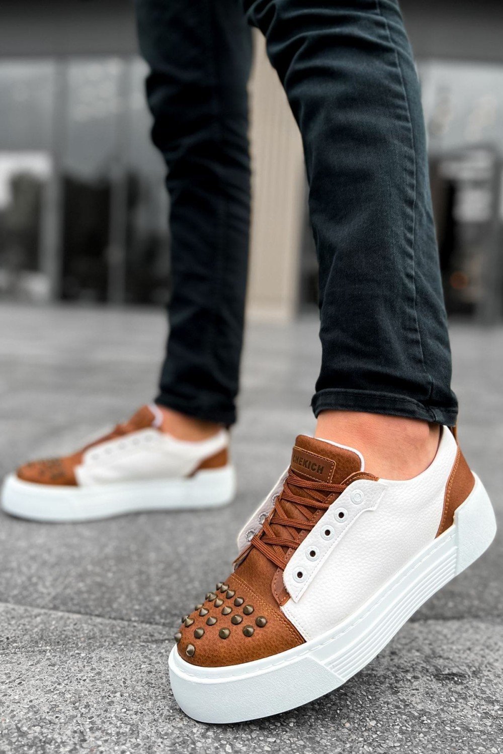 CH169 Thorn Erkek Günlük Bağcıklı Cilt Spor Sneaker Ayakkabı CBT - Taba/Beyaz – Chekich Erkek Ayakkabı