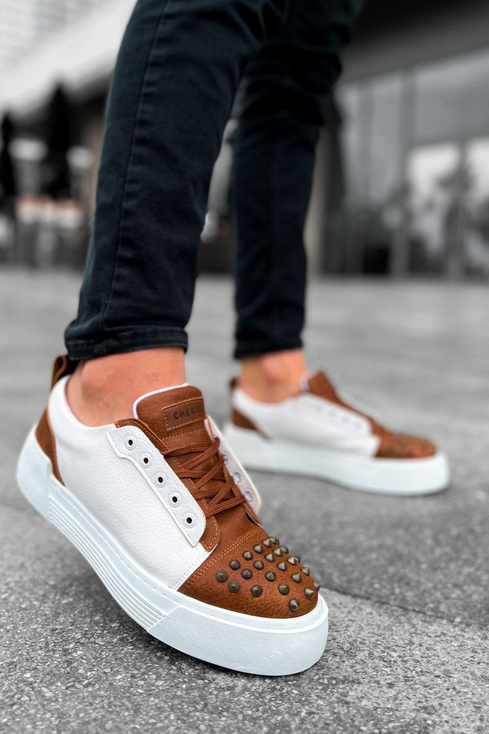 CH169 Thorn Erkek Günlük Bağcıklı Cilt Spor Sneaker Ayakkabı CBT - Taba/Beyaz – Chekich Erkek Ayakkabı