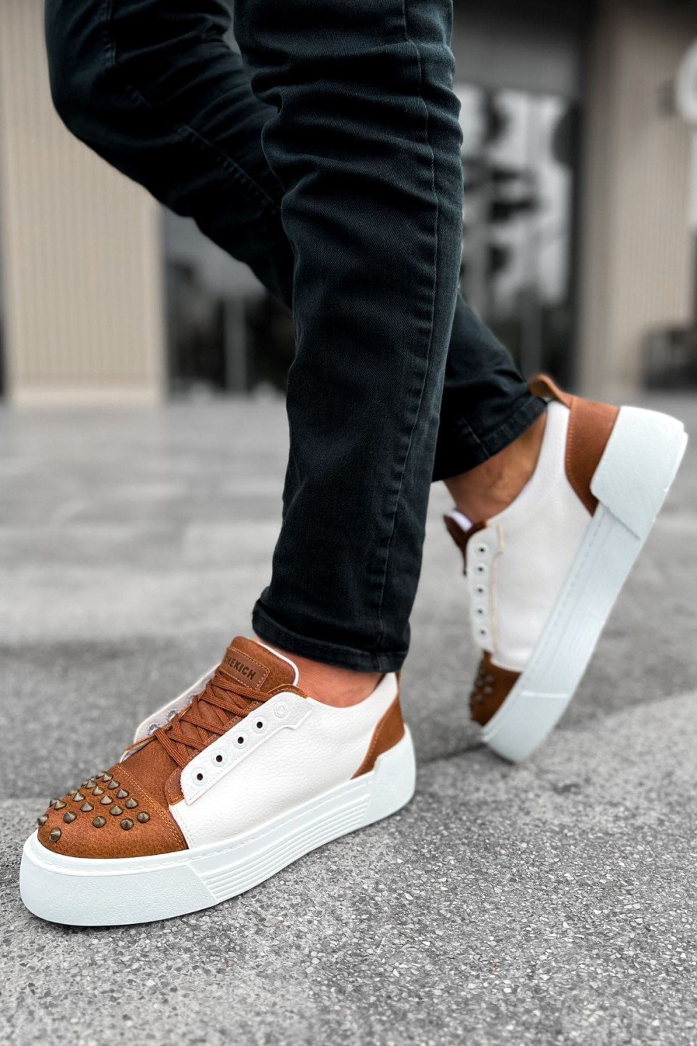 CH169 Thorn Erkek Günlük Bağcıklı Cilt Spor Sneaker Ayakkabı CBT - Taba/Beyaz – Chekich Erkek Ayakkabı