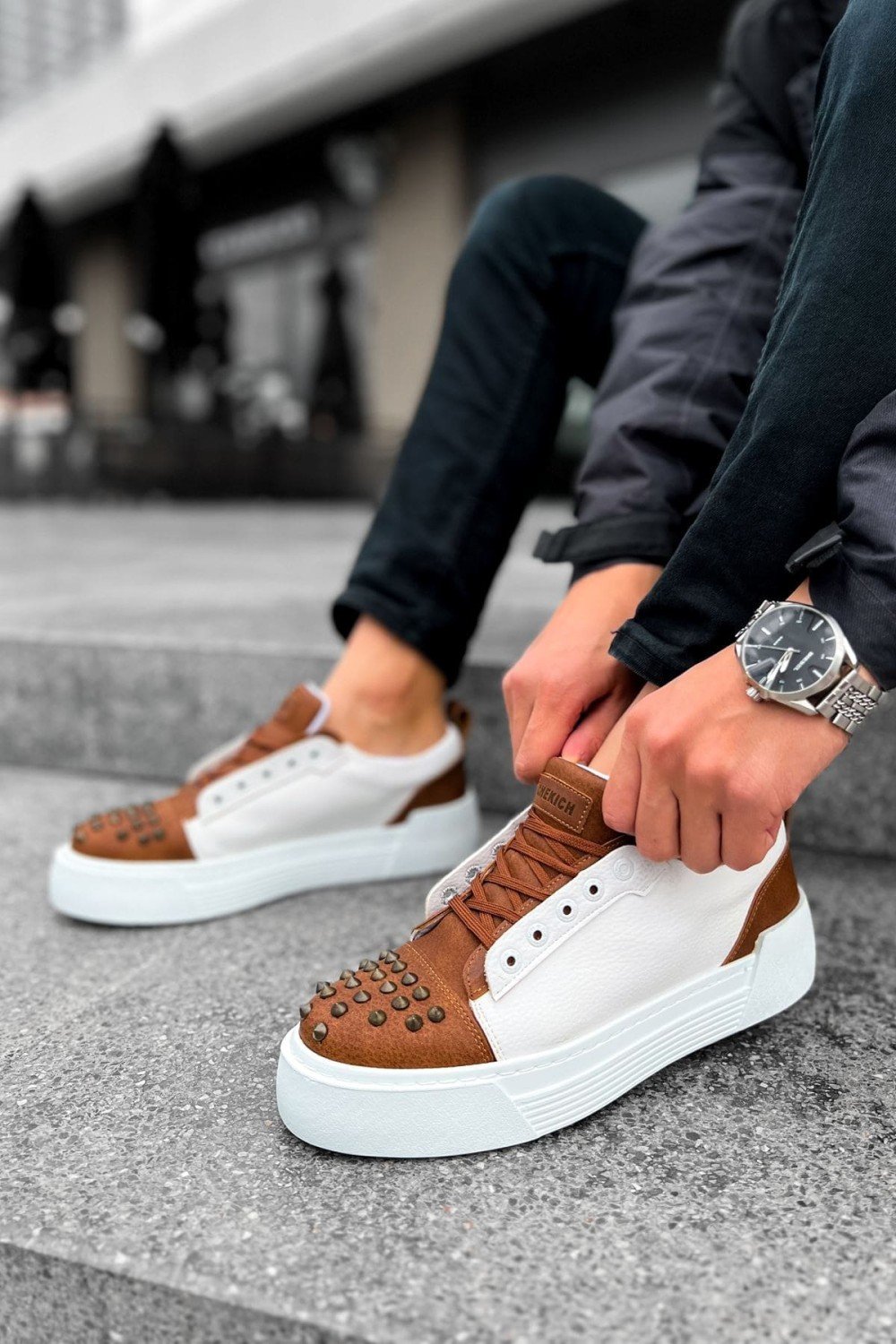 CH169 Thorn Erkek Günlük Bağcıklı Cilt Spor Sneaker Ayakkabı CBT - Taba/Beyaz – Chekich Erkek Ayakkabı