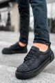 CH169 Thorn Erkek Günlük Bağcıklı Cilt Spor Sneaker Ayakkabı CST - Siyah