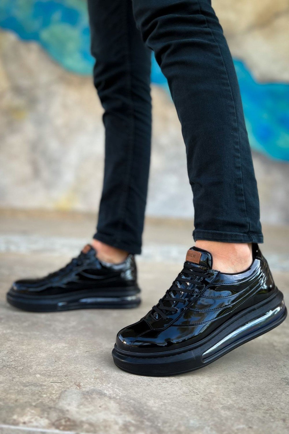 CH171 Ariaso Erkek Günlük Bağcıklı Desenli Rugan Spor Sneaker Ayakkabı RST - Siyah – Chekich Erkek Ayakkabı