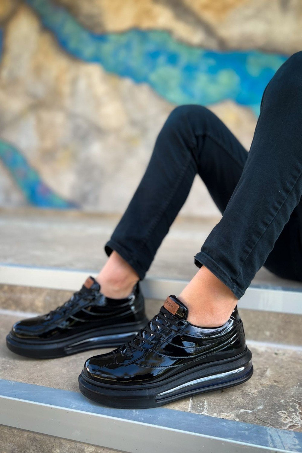CH171 Ariaso Erkek Günlük Bağcıklı Desenli Rugan Spor Sneaker Ayakkabı RST - Siyah – Chekich Erkek Ayakkabı