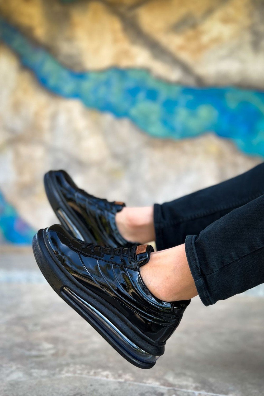 CH171 Ariaso Erkek Günlük Bağcıklı Desenli Rugan Spor Sneaker Ayakkabı RST - Siyah – Chekich Erkek Ayakkabı