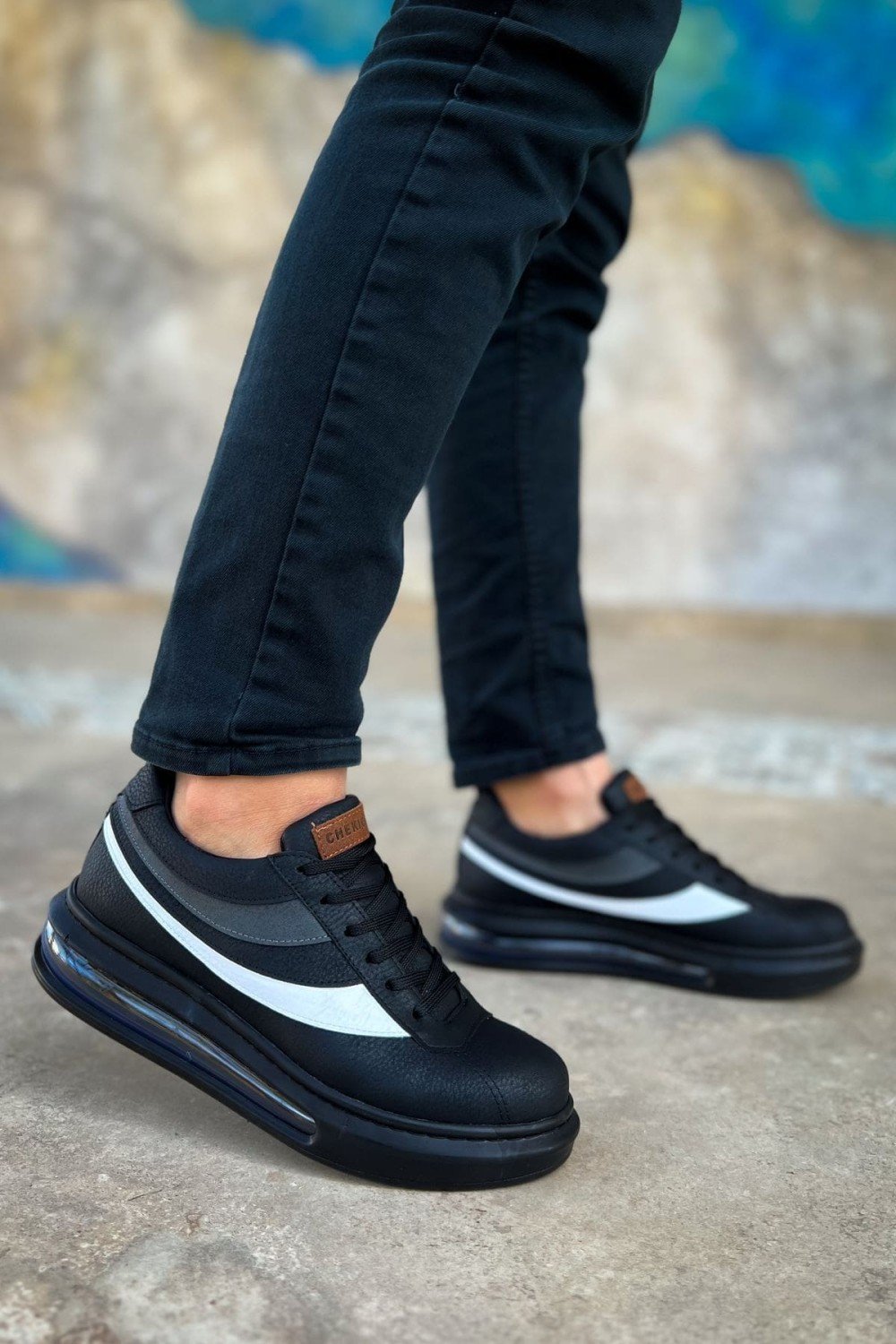 CH172 Ariasa Erkek Günlük Bağcıklı Cilt Spor Sneaker Ayakkabı CST - Siyah – Chekich Erkek Ayakkabı