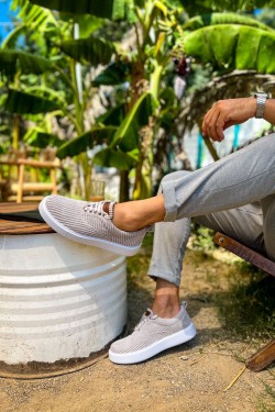 CH173 Velluto Erkek Günlük Bağcıklı Kadife Kumaş Spor Sneaker Ayakkabı KKBT - Gri