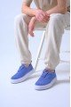 CH173 Velluto Erkek Günlük Bağcıklı Kadife Kumaş Spor Sneaker Ayakkabı KKBT - Mavi