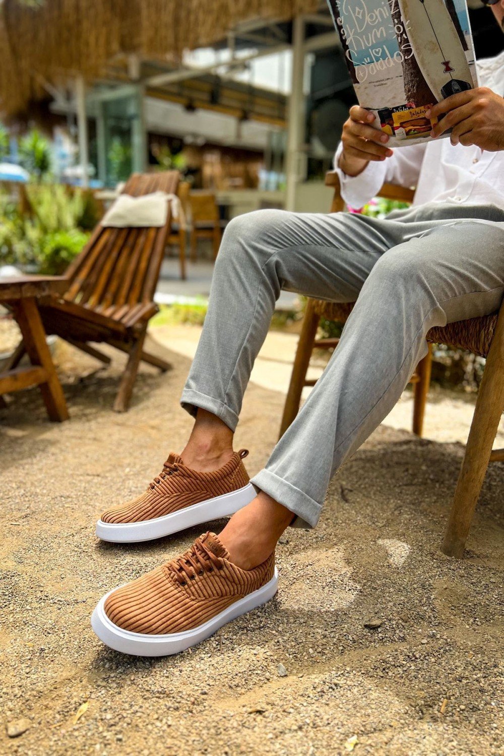 CH173 Velluto Erkek Günlük Bağcıklı Kadife Kumaş Spor Sneaker Ayakkabı KKBT - Taba – Chekich Erkek Ayakkabı