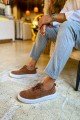 CH173 Velluto Erkek Günlük Bağcıklı Kadife Kumaş Spor Sneaker Ayakkabı KKBT - Taba