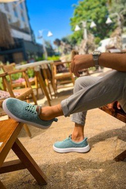 CH173 Velluto Erkek Günlük Bağcıklı Kadife Kumaş Spor Sneaker Ayakkabı KKBT - Yeşil