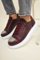 CH175 Mirror Erkek Günlük Bağcıklı Cilt Spor Sneaker Ayakkabı CBT - Bordo