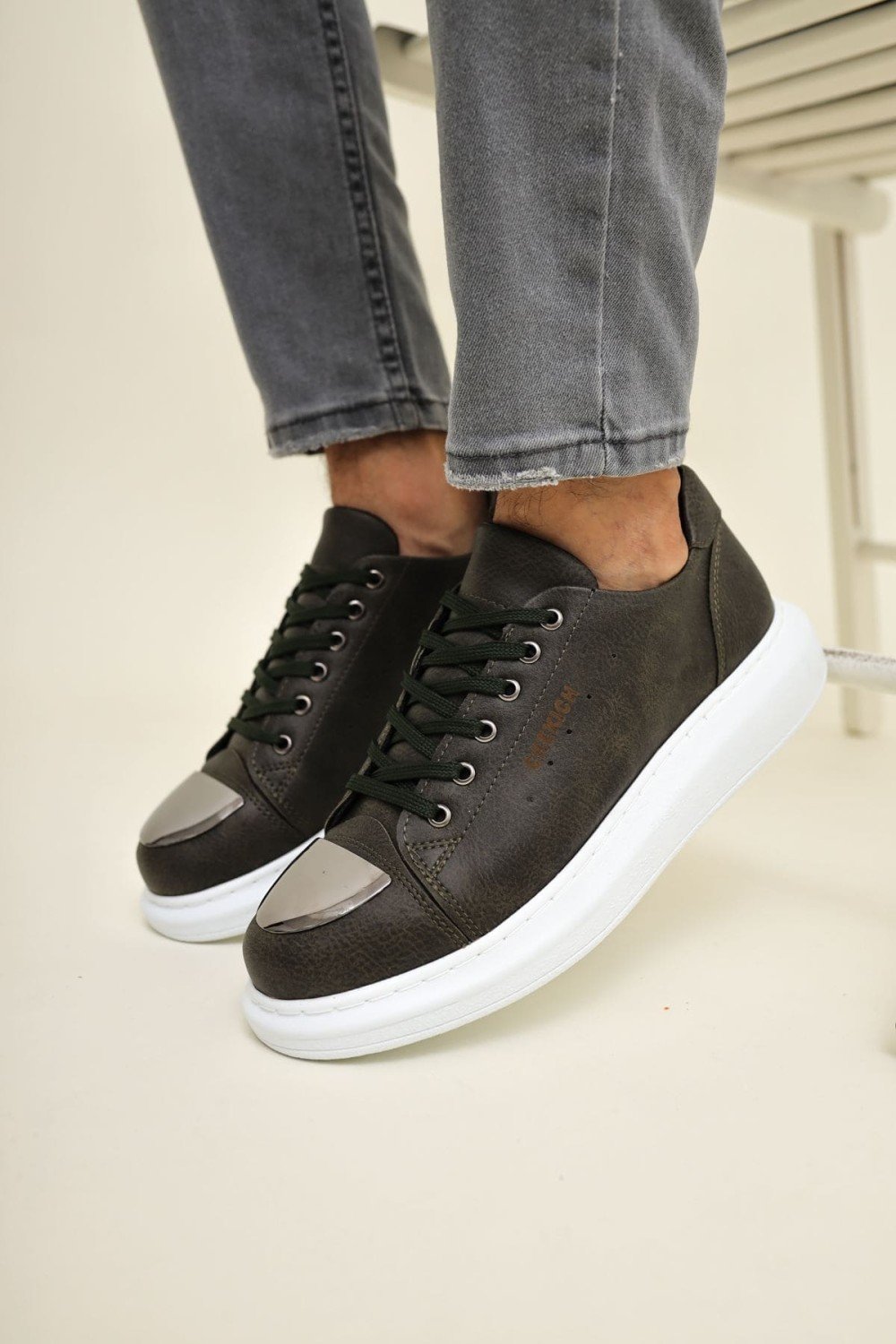 CH175 Mirror Erkek Günlük Bağcıklı Cilt Spor Sneaker Ayakkabı CBT - Haki – Chekich Erkek Ayakkabı