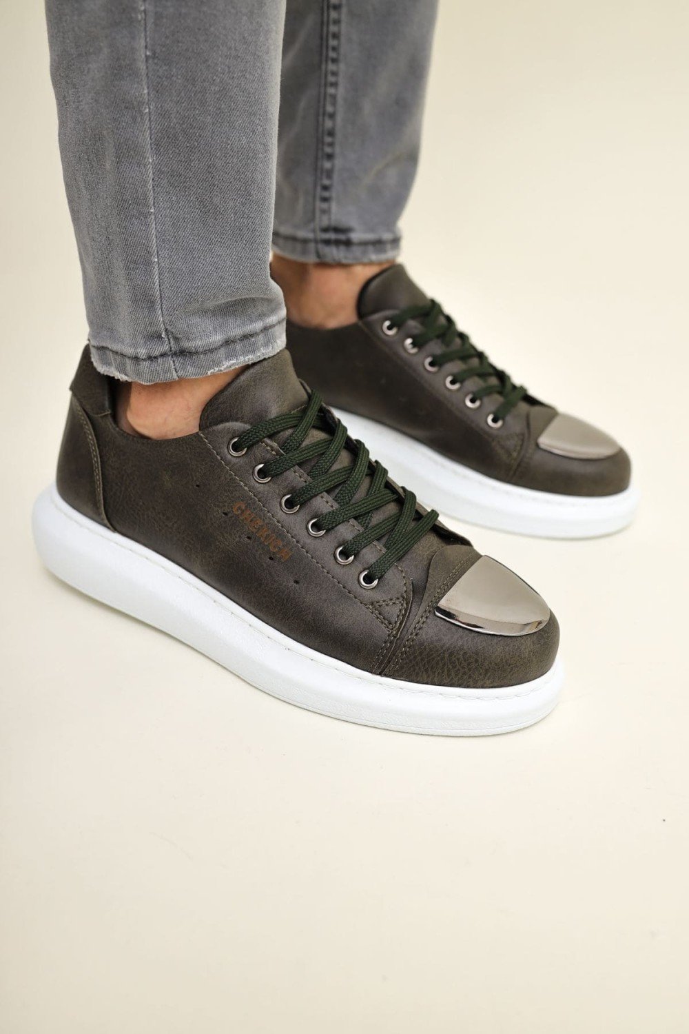 CH175 Mirror Erkek Günlük Bağcıklı Cilt Spor Sneaker Ayakkabı CBT - Haki – Chekich Erkek Ayakkabı