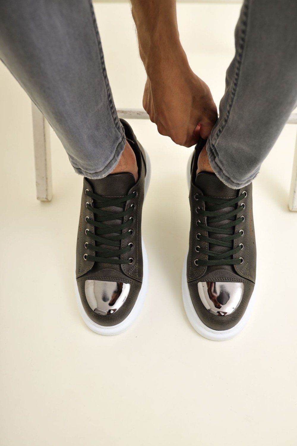 CH175 Mirror Erkek Günlük Bağcıklı Cilt Spor Sneaker Ayakkabı CBT - Haki – Chekich Erkek Ayakkabı