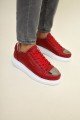 CH175 Mirror Erkek Günlük Bağcıklı Cilt Spor Sneaker Ayakkabı CBT - Kırmızı – Chekich Erkek Ayakkabı