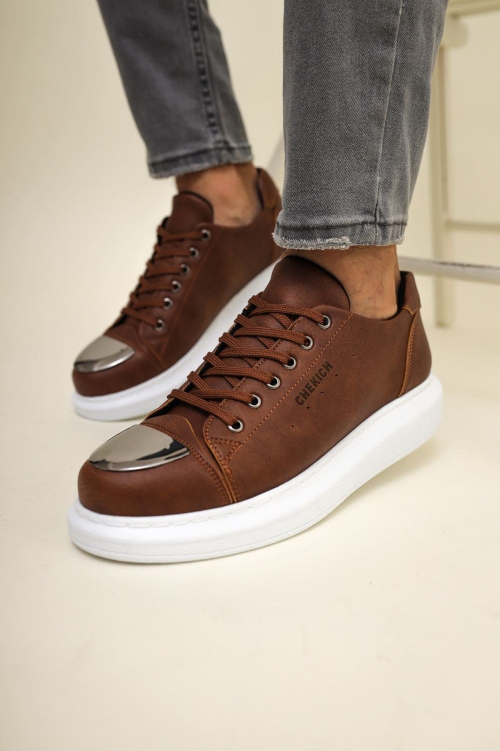CH175 Mirror Erkek Günlük Bağcıklı Cilt Spor Sneaker Ayakkabı CBT - Taba – Chekich Erkek Ayakkabı