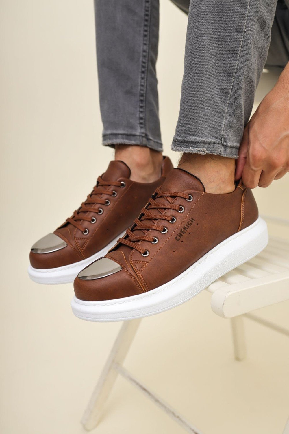 CH175 Mirror Erkek Günlük Bağcıklı Cilt Spor Sneaker Ayakkabı CBT - Taba – Chekich Erkek Ayakkabı