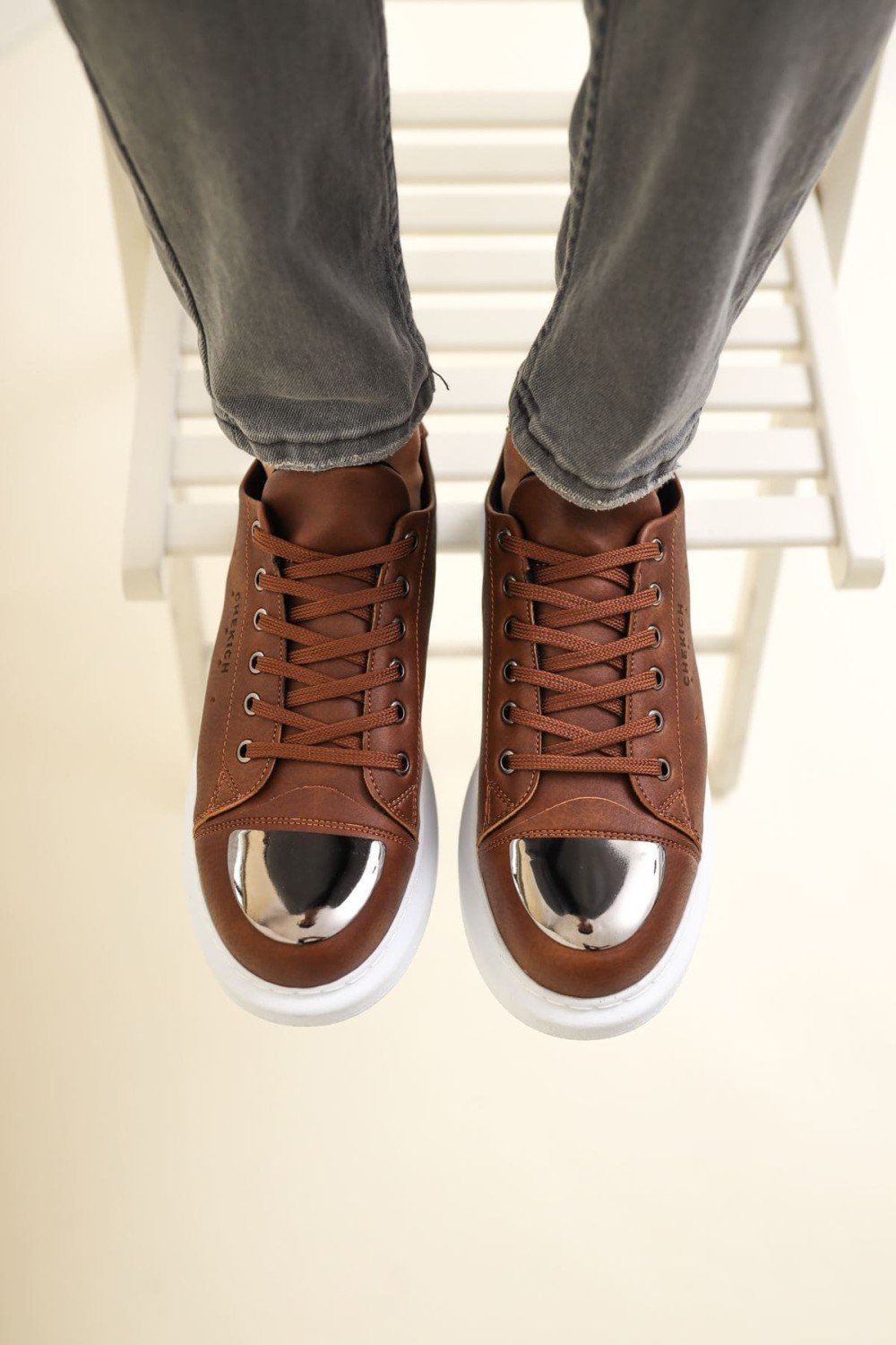 CH175 Mirror Erkek Günlük Bağcıklı Cilt Spor Sneaker Ayakkabı CBT - Taba – Chekich Erkek Ayakkabı