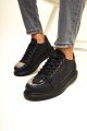 CH175 Mirror Erkek Günlük Bağcıklı Cilt Spor Sneaker Ayakkabı CST - Siyah