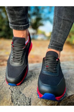 CH181 İpekyol Erkek Günlük Bağcıklı Cilt Triko Spor Sneaker Ayakkabı CTRT - Siyah/Kırmızı CH181 İpekyol Erkek Günlük Bağcıklı Cilt Triko Spor Sneaker Ayakkabı CTRT - Siyah/Kırmızı