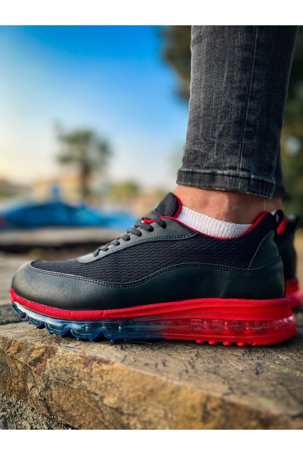 CH181 İpekyol Erkek Günlük Bağcıklı Cilt Triko Spor Sneaker Ayakkabı CTRT - Siyah/Kırmızı – Chekich Erkek Ayakkabı