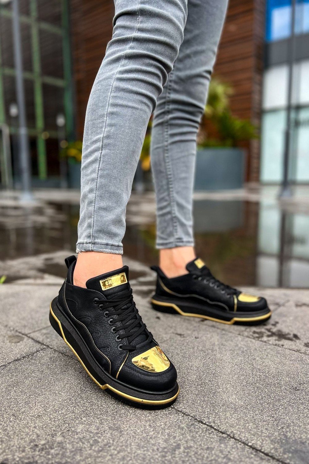 CH183 Jet Setter Mirror Erkek Günlük Bağcıklı Cilt Spor Sneaker Ayakkabı CST - Siyah/Gold Erkek Ayakkabı CH183 Jet Setter Mirror Erkek Günlük Bağcıklı Cilt Spor Sneaker Ayakkabı CST - Siyah/Gold – Chekich Erkek Ayakkabı
