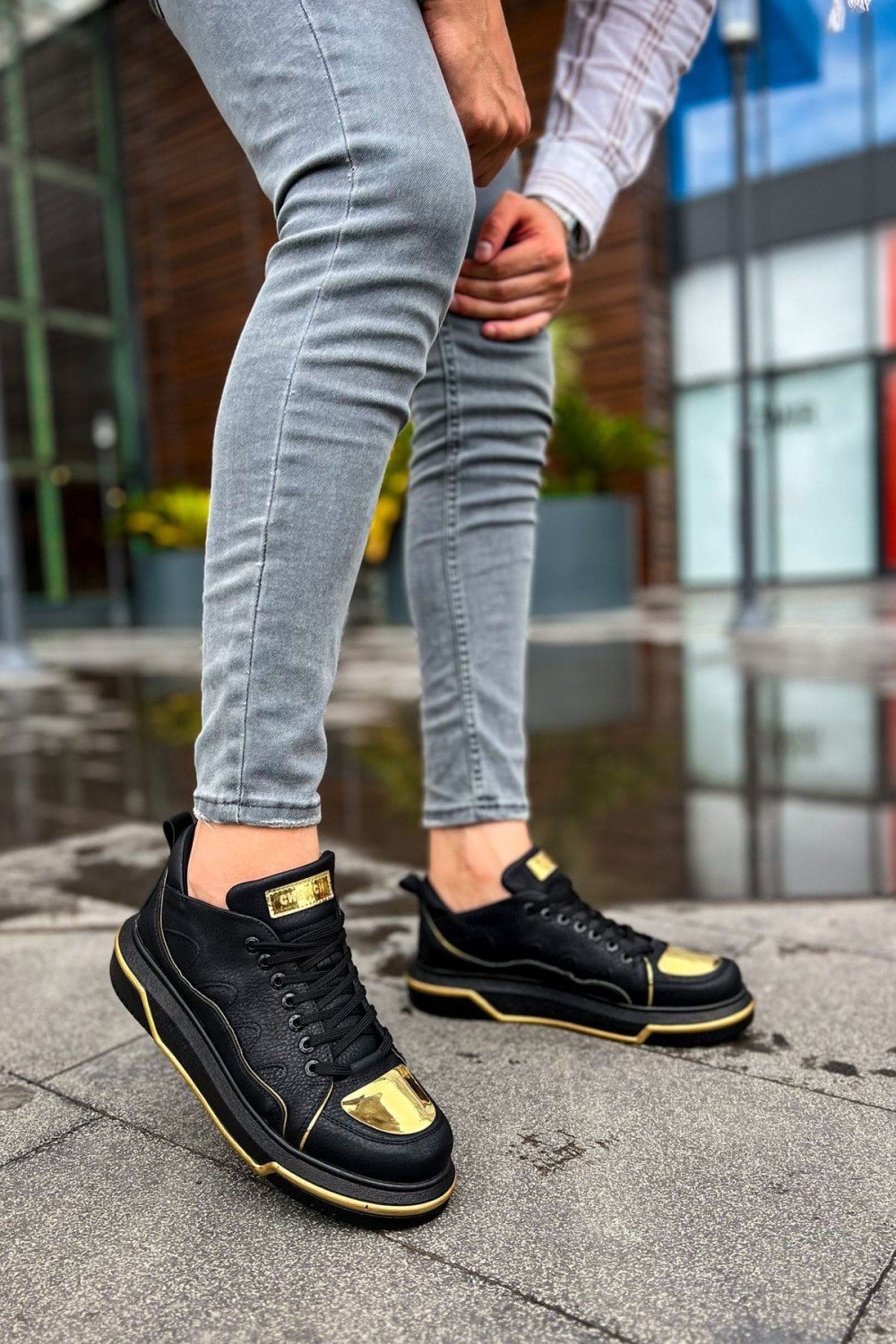 CH183 Jet Setter Mirror Erkek Günlük Bağcıklı Cilt Spor Sneaker Ayakkabı CST - Siyah/Gold Erkek Ayakkabı CH183 Jet Setter Mirror Erkek Günlük Bağcıklı Cilt Spor Sneaker Ayakkabı CST - Siyah/Gold – Chekich Erkek Ayakkabı