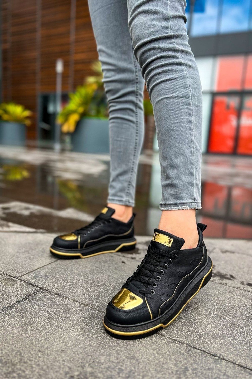 CH183 Jet Setter Mirror Erkek Günlük Bağcıklı Cilt Spor Sneaker Ayakkabı CST - Siyah/Gold Erkek Ayakkabı CH183 Jet Setter Mirror Erkek Günlük Bağcıklı Cilt Spor Sneaker Ayakkabı CST - Siyah/Gold – Chekich Erkek Ayakkabı