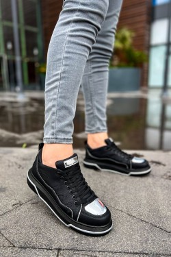 CH183 Jet Setter Mirror Erkek Günlük Bağcıklı Cilt Spor Sneaker Ayakkabı CST - Siyah/Silver CH183 Jet Setter Mirror Erkek Günlük Bağcıklı Cilt Spor Sneaker Ayakkabı CST - Siyah/Silver