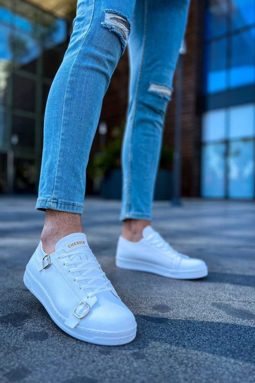 CH191 Side Buckle Erkek Günlük Bağcıklı Cilt Spor Sneaker Ayakkabı CBT - Beyaz Erkek Ayakkabı CH191 Side Buckle Erkek Günlük Bağcıklı Cilt Spor Sneaker Ayakkabı CBT - Beyaz – Chekich Erkek Ayakkabı