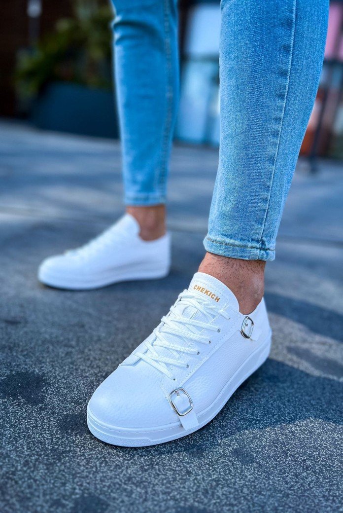 CH191 Side Buckle Erkek Günlük Bağcıklı Cilt Spor Sneaker Ayakkabı CBT - Beyaz CH191 Side Buckle Erkek Günlük Bağcıklı Cilt Spor Sneaker Ayakkabı CBT - Beyaz